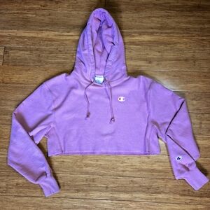 Champion Reverse Weave Dusty Rose Pink Oversized Cropped Hoodie Sweatshirt Sz XS